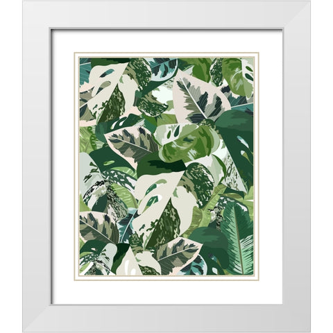 Green jungle leaves White Modern Wood Framed Art Print with Double Matting by Manovski, Sarah