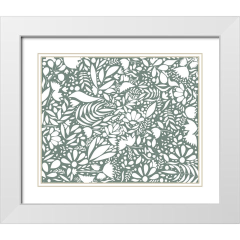 Scandi green white pattern White Modern Wood Framed Art Print with Double Matting by Manovski, Sarah