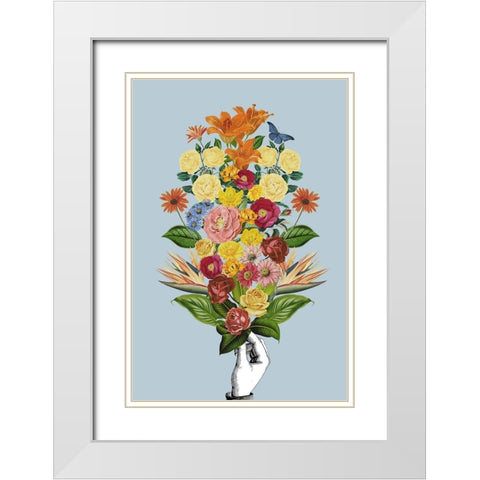 Botanical blue bouquet White Modern Wood Framed Art Print with Double Matting by Floral Studio, Frida