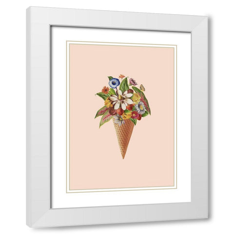 Botanical pink ice cream White Modern Wood Framed Art Print with Double Matting by Floral Studio, Frida