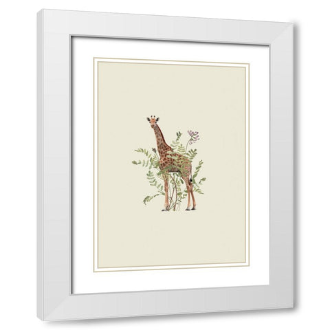 Floral giraffe White Modern Wood Framed Art Print with Double Matting by Floral Studio, Frida