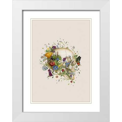 Floral skull White Modern Wood Framed Art Print with Double Matting by Floral Studio, Frida