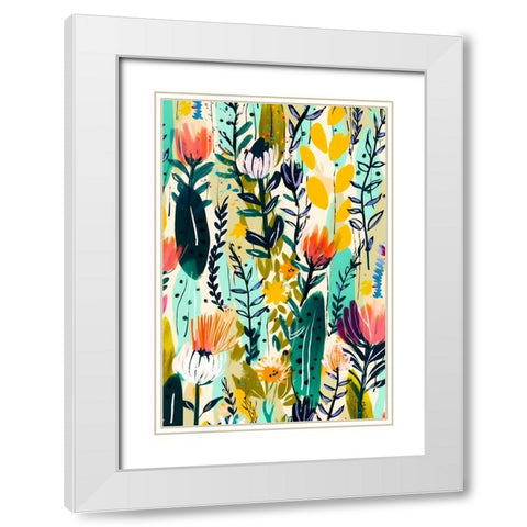 Rain Of Flowers White Modern Wood Framed Art Print with Double Matting by Treechild
