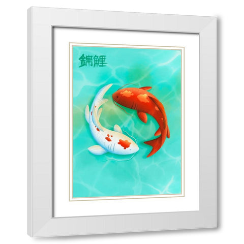 Koi Love White Modern Wood Framed Art Print with Double Matting by Roze, Fadil