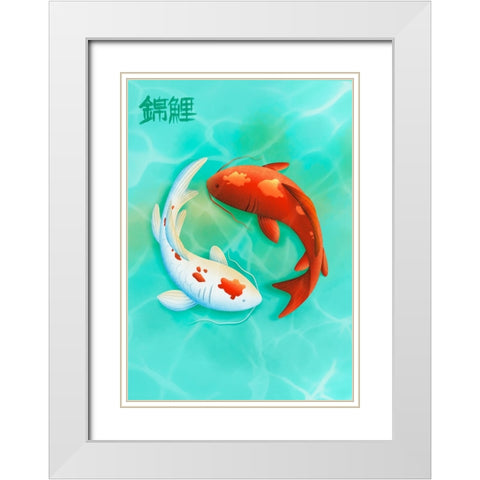 Koi Love White Modern Wood Framed Art Print with Double Matting by Roze, Fadil