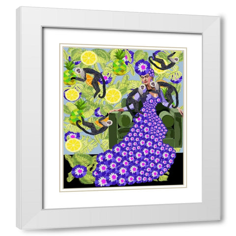Frida in the Garden White Modern Wood Framed Art Print with Double Matting by Rakos, Lynnda