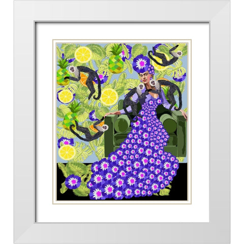 Frida in the Garden White Modern Wood Framed Art Print with Double Matting by Rakos, Lynnda