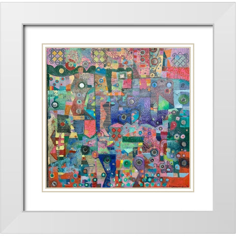 Blue Mirrors 20x20 Oil Paintmixed Media 2021 White Modern Wood Framed Art Print with Double Matting by Loebelsohn, Alise