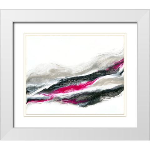 Fuschia and Silver Wave White Modern Wood Framed Art Print with Double Matting by Storms, Alyson