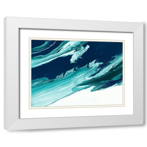 Green and Blue Wave White Modern Wood Framed Art Print with Double Matting by Storms, Alyson