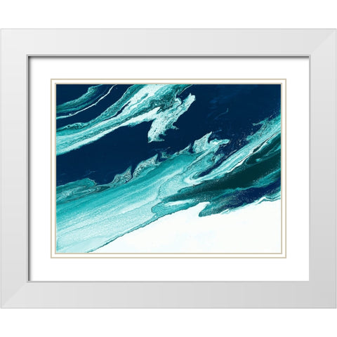 Green and Blue Wave White Modern Wood Framed Art Print with Double Matting by Storms, Alyson