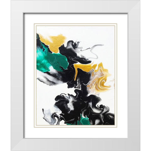 Green and Gold Ribbons 2 White Modern Wood Framed Art Print with Double Matting by Storms, Alyson