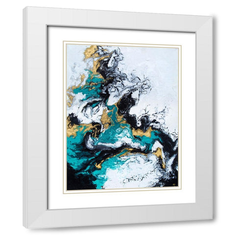 Green and Gold Smoke White Modern Wood Framed Art Print with Double Matting by Storms, Alyson