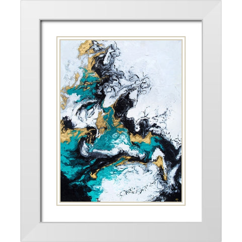 Green and Gold Smoke White Modern Wood Framed Art Print with Double Matting by Storms, Alyson