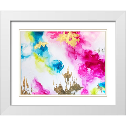 Pretty Pink and Gold White Modern Wood Framed Art Print with Double Matting by Storms, Alyson