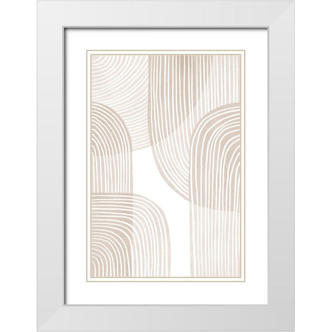 Abstract Beige Line Art White Modern Wood Framed Art Print with Double Matting by Thaitanom, Nikki