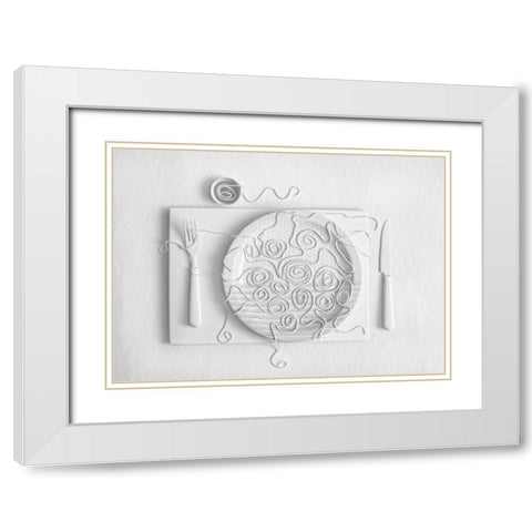 S.P.A.G.H.E.T.T.I White Modern Wood Framed Art Print with Double Matting by Lazarov -, Dimitar
