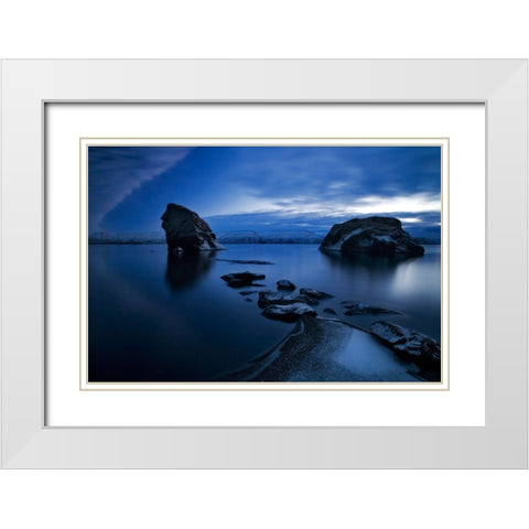 Blues White Modern Wood Framed Art Print with Double Matting by Ingibergsson, Bragi