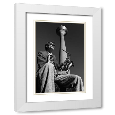 Frank M.-Saxophonist White Modern Wood Framed Art Print with Double Matting by Ratzer, Klaus