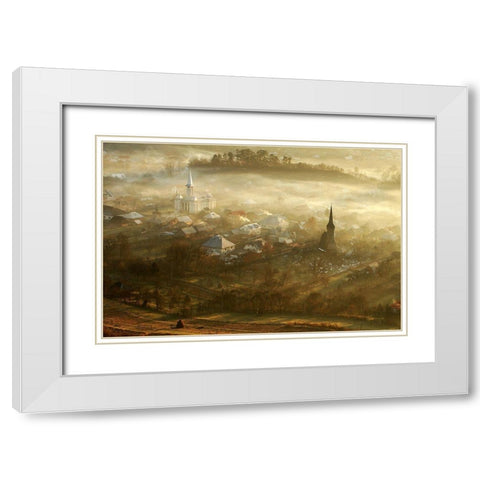 The Village Born From Fog... White Modern Wood Framed Art Print with Double Matting by SC