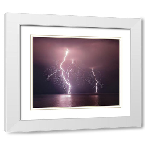 Thunderbolt Over The Sea White Modern Wood Framed Art Print with Double Matting by Filippini, Nini