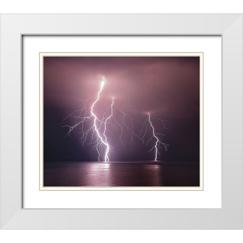 Thunderbolt Over The Sea White Modern Wood Framed Art Print with Double Matting by Filippini, Nini