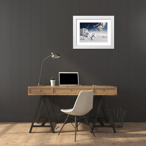 White And Blue White Modern Wood Framed Art Print with Double Matting by Penchev, Radoslav