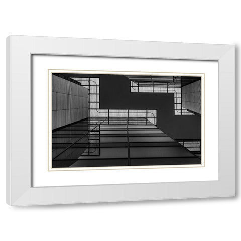 Meeting Of Grids White Modern Wood Framed Art Print with Double Matting by Van Den, Jef