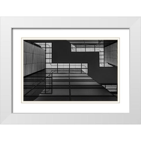 Meeting Of Grids White Modern Wood Framed Art Print with Double Matting by Van Den, Jef