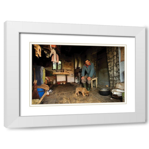 Doi Baieti (Two Boys) White Modern Wood Framed Art Print with Double Matting by Dumitrescu, Vlad