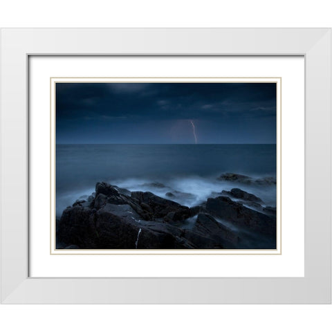 Storm Over A?Resund White Modern Wood Framed Art Print with Double Matting by Edman, Andreas
