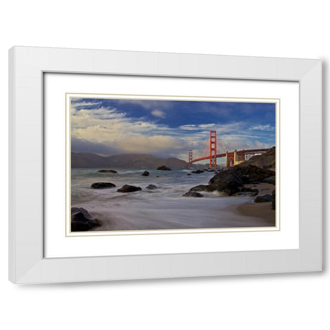 Golden Gate Bridge White Modern Wood Framed Art Print with Double Matting by Vasenev, Evgeny