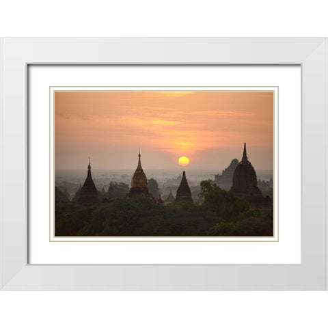 Sunrise Bagan Ii White Modern Wood Framed Art Print with Double Matting by Wendy