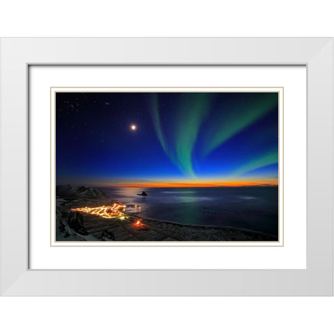 Sunset At Bleik White Modern Wood Framed Art Print with Double Matting by Samuelsen, Roy
