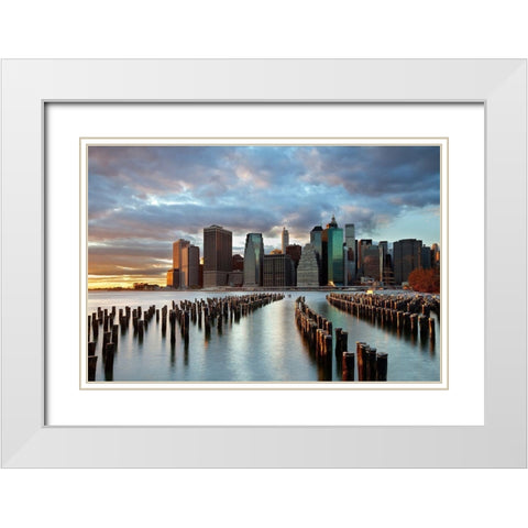 Nyc Skyline White Modern Wood Framed Art Print with Double Matting by Carozzi, Fiorenzo