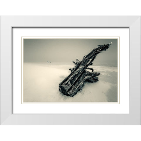 Ancient Large Saxophone. White Modern Wood Framed Art Print with Double Matting by Cicatko, Juraj