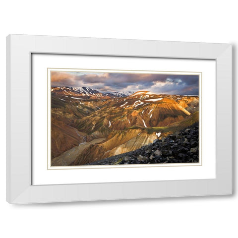Landmannalaugar Sunset White Modern Wood Framed Art Print with Double Matting by Wrobel, Karsten
