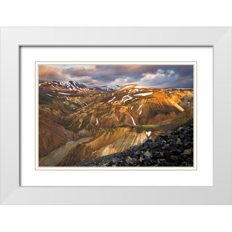 Landmannalaugar Sunset White Modern Wood Framed Art Print with Double Matting by Wrobel, Karsten