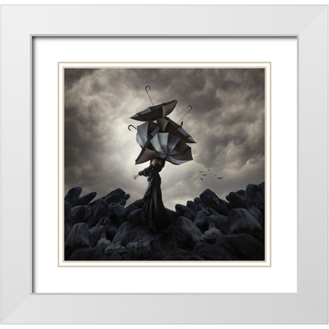 Cover Me Up-So No One Can See Me Laughing White Modern Wood Framed Art Print with Double Matting by Hardibudi
