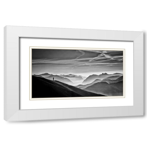 Hunter In The Fog Bw White Modern Wood Framed Art Print with Double Matting by Guarino, Vito