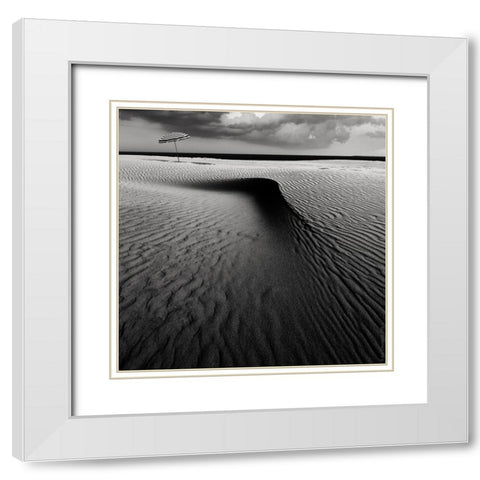 Umbrella On The Beach............... White Modern Wood Framed Art Print with Double Matting by Schuurmans, Wim