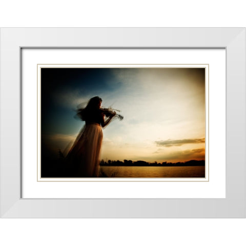 Sweet Violin White Modern Wood Framed Art Print with Double Matting by Vidis, Sorin