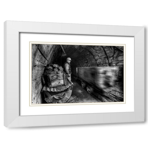 Coal Mine White Modern Wood Framed Art Print with Double Matting by Basa, Emine