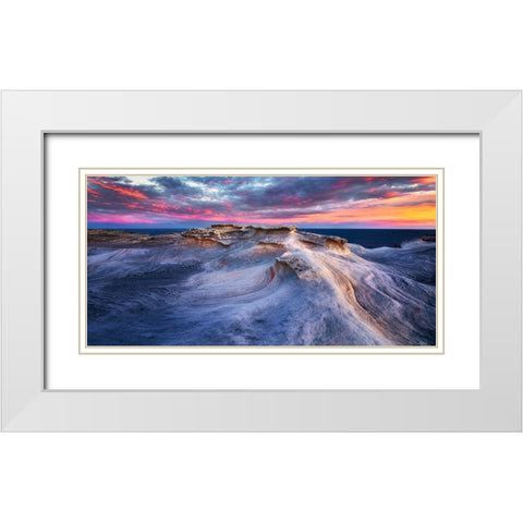 Waves White Modern Wood Framed Art Print with Double Matting by Zhang, Joshua