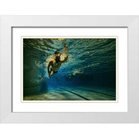 Night Swimmer White Modern Wood Framed Art Print with Double Matting by Gavra, Assaf