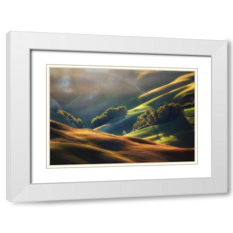 Tuscany Sunrise White Modern Wood Framed Art Print with Double Matting by Pawlak, Jarek