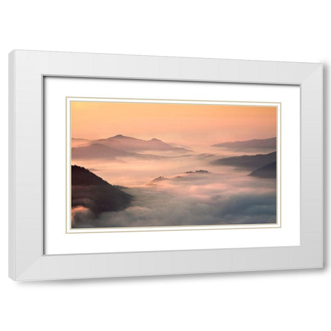 Foggy Morning In The Mountains White Modern Wood Framed Art Print with Double Matting by Kruk, Przemyslaw