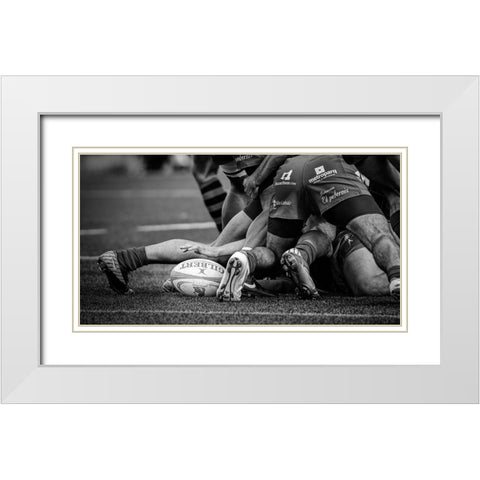Rugby White Modern Wood Framed Art Print with Double Matting by March, Cesar