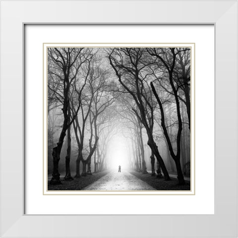 Cyclist White Modern Wood Framed Art Print with Double Matting by Rak, Martin