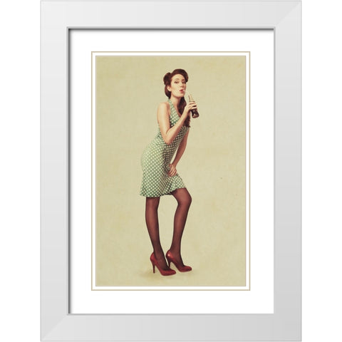 Pin Up Girl White Modern Wood Framed Art Print with Double Matting by Peeters, Bart
